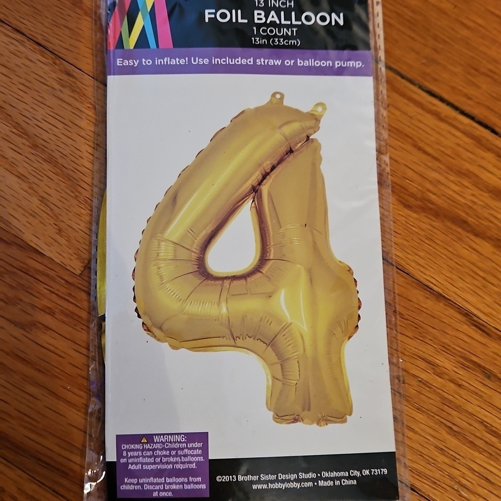 Gold Foil Balloon - Number 4, NWT